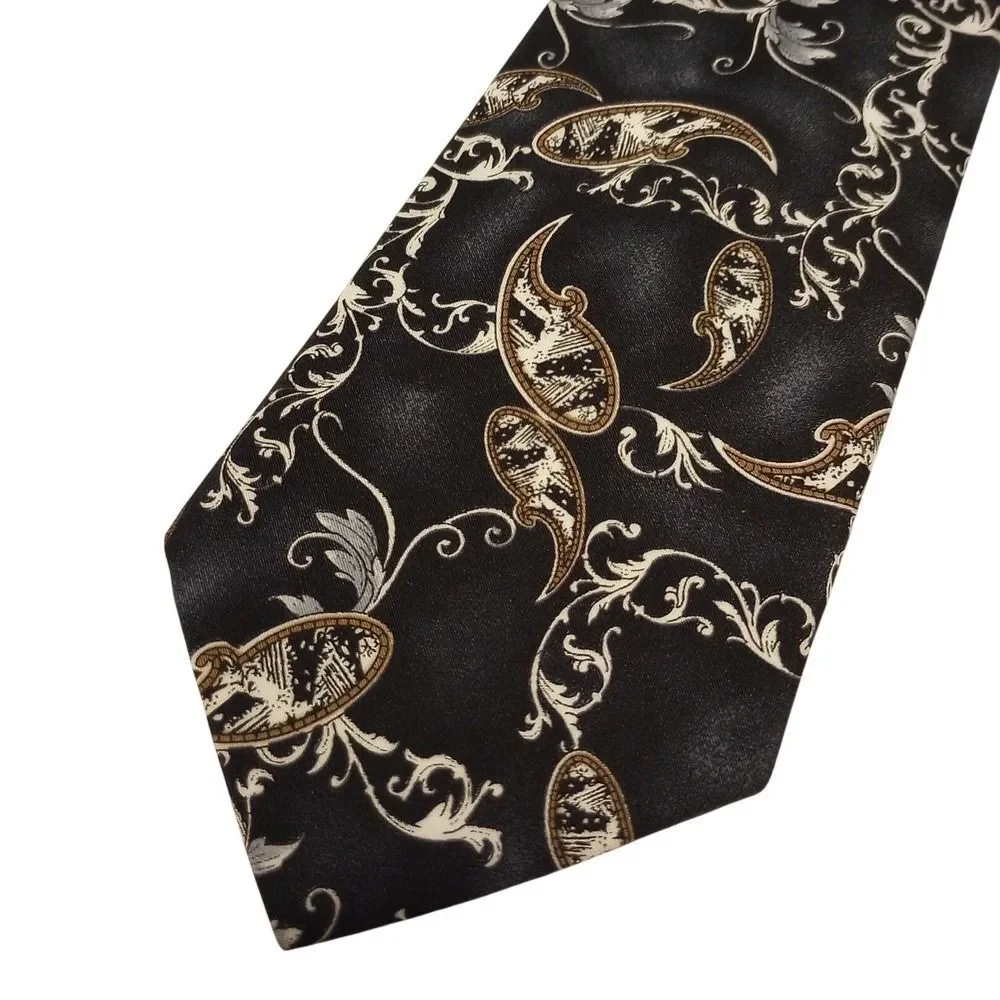 American Edition Collection Mens Tie‎ Black Silver Paisley Scrollwork USA Made